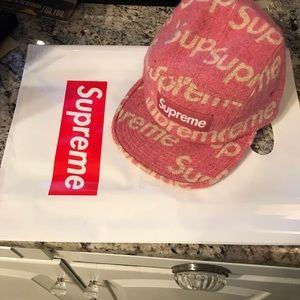 NWT authentic Supreme Harris tweed pink cap